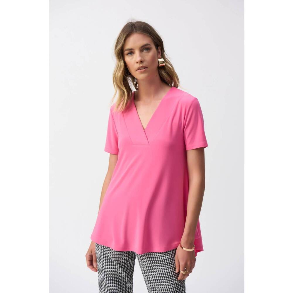 NEW JOSEPH RIBKOFF v-neck short sleeve flared top in bubble gum